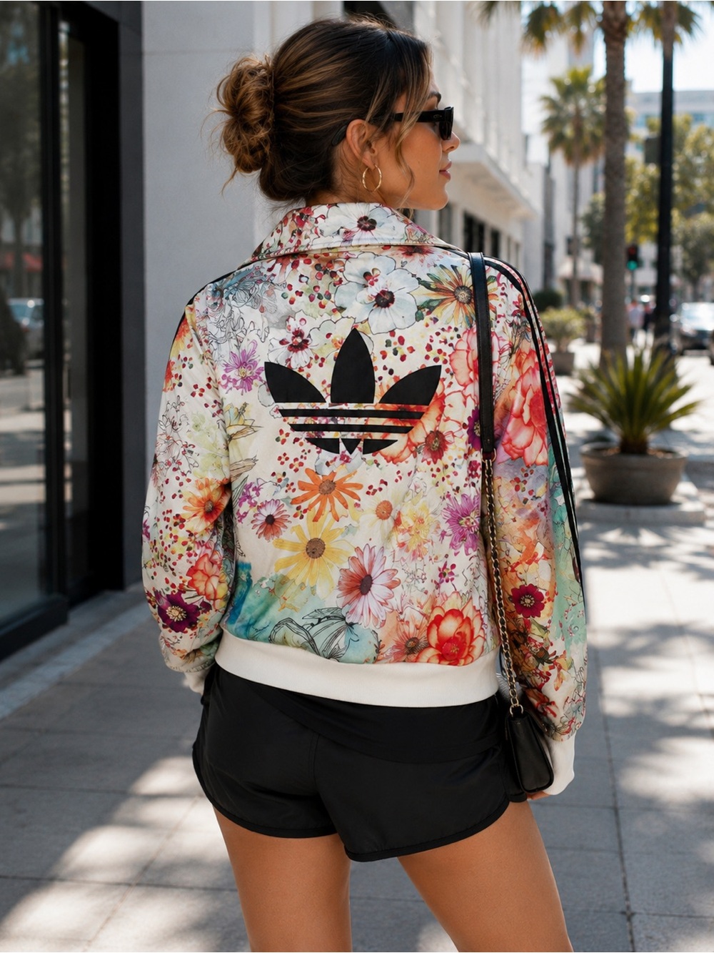 adidas Floral Print Bomber Jacket with Black Trefoil